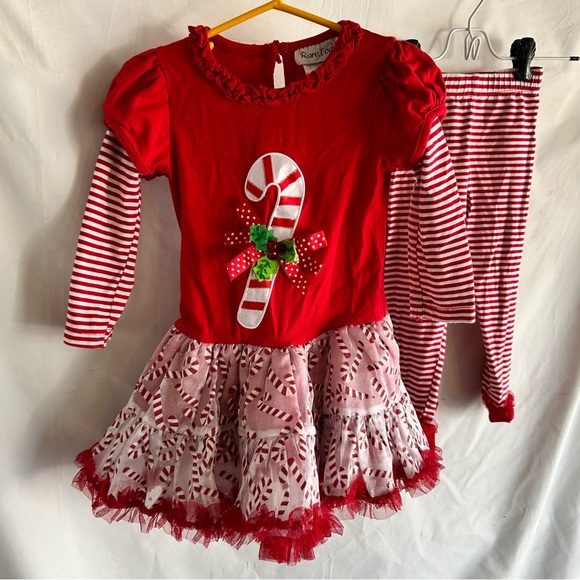 Rare, Too! Christmas Candy Cane Red and White 2-pc Dress & Leggings | Size 3T - Picture 5 of 16